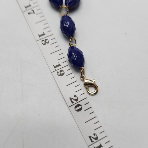 Statement Acrylic Blue Beaded Necklace With Gold Tone Chain Rhinestone Accents - Picture 5 of 5